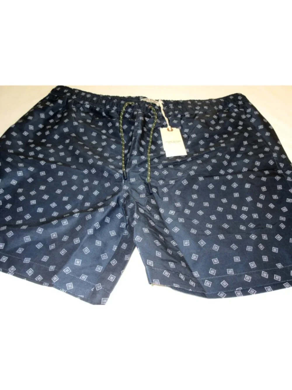 Oobe Brand Men's Kona Swim Trunks Navy Blue White Dotted Squares Sizes NWT